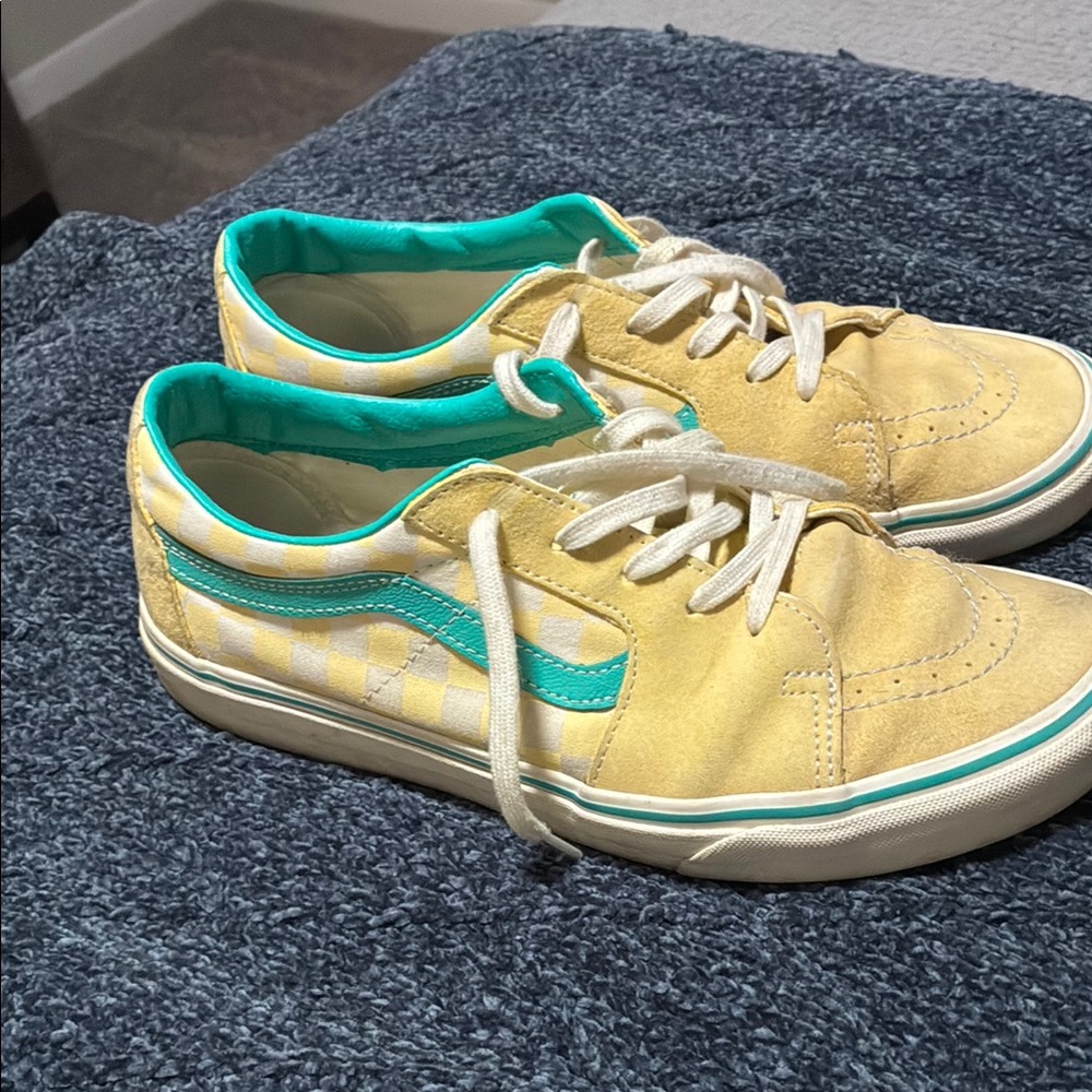 Vans Yellow and Teal Checkered Sneakers